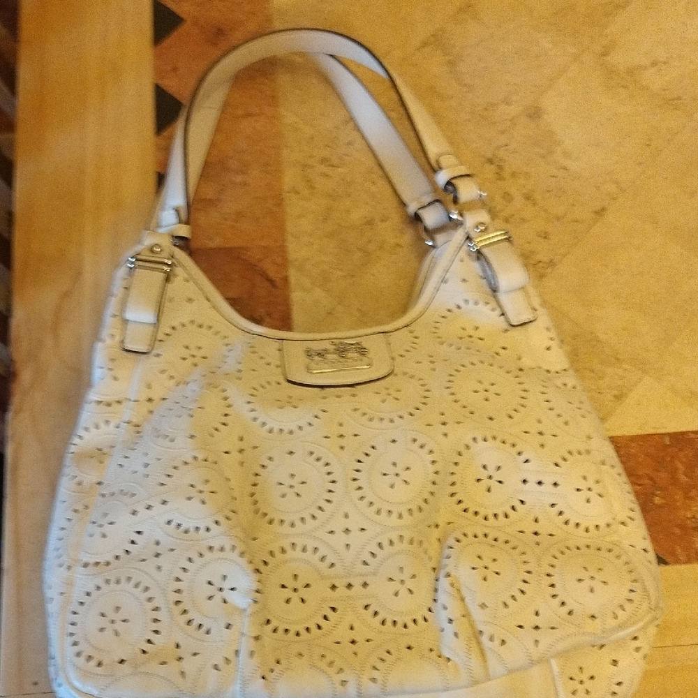 Coach White Perforated Tote Bag